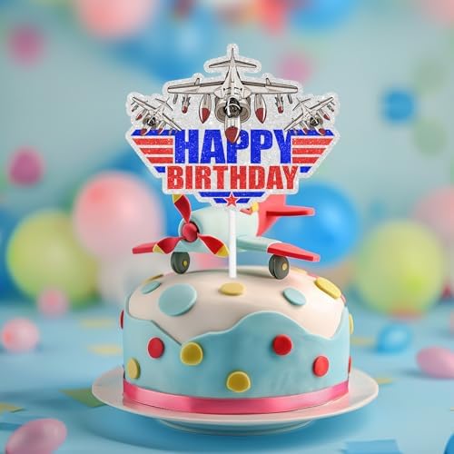 Jet Fighter Cake Topper,Happy Birthday to the pilot. Air Force Club Military Home Party Theme For Boys Man Birthday Decorations Supplies