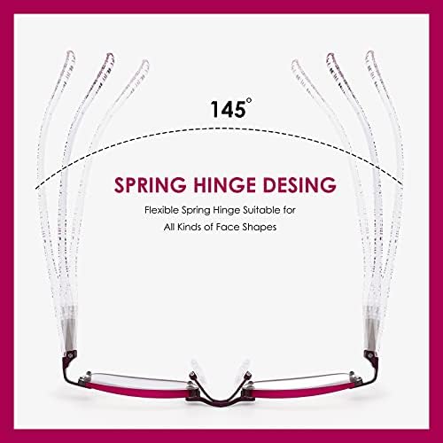 3 Pack Rimless Reading Glasses for Women Blue Light Blocking Readers Tinted Edge Spring Hinge Pattern Print Arm Eyeglasses Mix 2.50