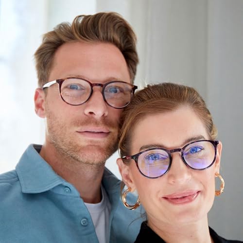 OPULIZE MET Blue Light Blocking Reading Glasses for Women Men, Slim Round Frame with Scratch Resistant and Spring Hinges, Computer Glasses with Anti-Reflective, Brown,Clear +3 (Pack of 2)
