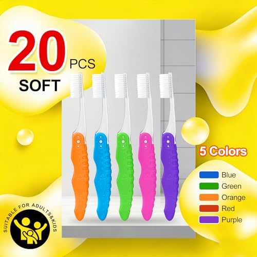 20 Folding Travel toothbrushes, Soft, Tooth Care, Individually Packaged, Outdoor, Camping, Business Trip, School, Family, Hiking, mini Size, Multicolor.