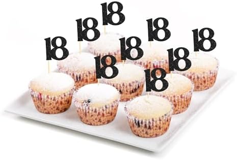 Sotpot 30 Pack Happy 18th Cupcake Toppers 18 Birthday Cake Decorations for 18th Birthday Wedding Anniversary Party Supplies Black Glitter