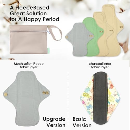 wegreeco 6 Pcs Reusable Menstrual Pads, Ultra Absorbent Cloth Pads for Heavy Flow, Sanitary for Teens, Women, Nonslip Panty Liners + Bag (Mustard Yellow, Grey, Beige, Rose Gold Outer, Mixed Sizes)