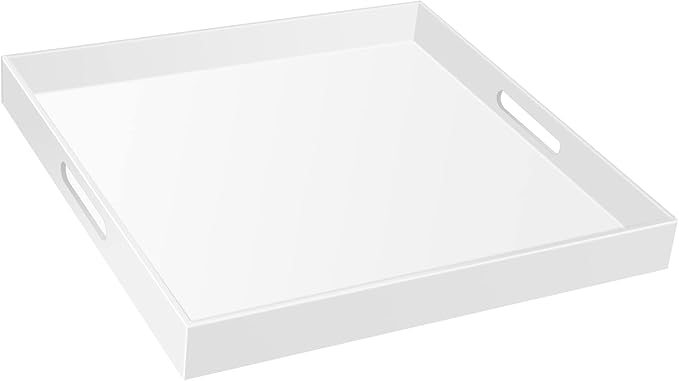 Acrylic Serving Tray with Handles Extra Large Ottoman Tray Decorative Tray (24Ã24 Inch, Glossy White)