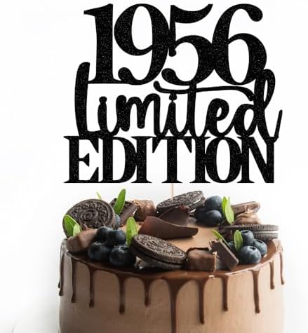 Limited EDITION 1956 cake topper 70th birthday happy birthday cake topper men and women cheer 70 years old handmade black glitter cake decoration (1956)