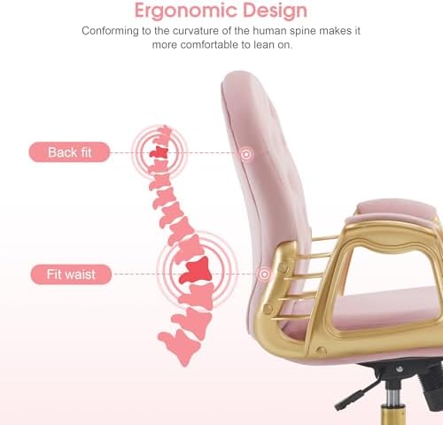 BarberPub Ergonomic Nail Tech Chair with Lumbar Support, Adjustable Manicure Chair with Armrests, Comfy Home Office Chairs with 360-Degree Swivel Wheels for Beauty Salon 3567 (Pink)