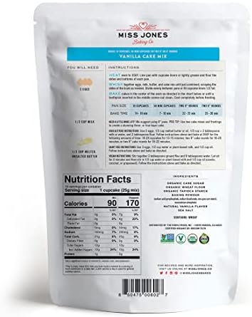 Miss Jones Baking Organic Yellow Cake and Cupcake Mix, Non-GMO, Vegan-Friendly, Moist and Fluffy: Vanilla (Pack of 1)