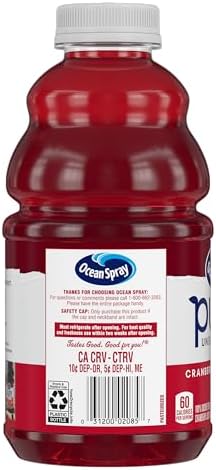 Ocean Spray® Pure Unsweetened Cranberry, 100% Cranberry Juice From Concentrate, 32 Fl Oz Bottle (Pack of 8)