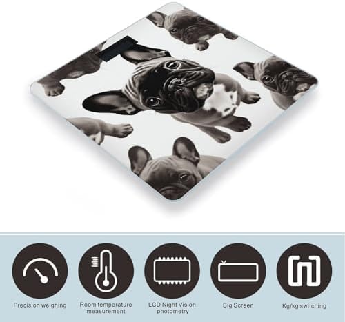 French Bulldog Bathroom Scale Rounded Smart Scale for Body Weight Automatic Power On/Off Weight Scales Accurate Bathroom Digital Scales for Pet Home Bedroom Kitchen