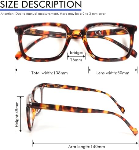 MMOWW 3 Pack Reading Glasses for Women Men Sqaure Frame Blue Light Blocking Readers Spring Hinges