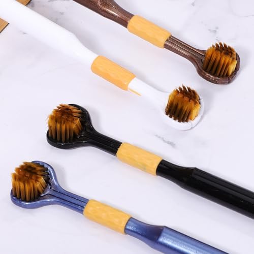 FRCOLOR Three Sided Toothbrush for Adults Soft Bristle Manual Toothbrush with Ergonomic Handle Multi Face Design for Home Travel Oral Care Pack of 4