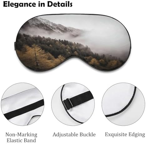 Landscape of Trees And Mountain Surrounded by Fog Eye Mask Soft Sleep Mask for Side Sleeper Light Blocking Night Eye Cover with Adjustable Strap Sleep Shade Cover Night Blindfold Eyeshade Sleeping Mas