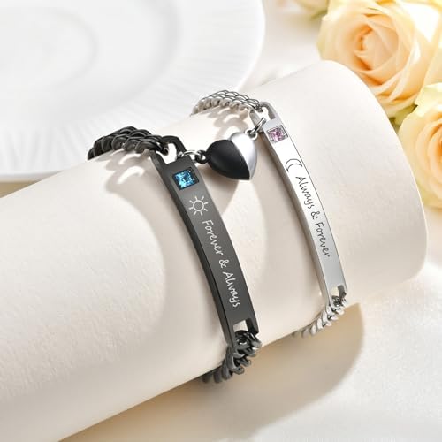 MEALGUET Matching Couple Bracelets for Men Women : His Hers Stainless Steel Cuban Link Chain Bracelets Set for Boyfriend Girlfriend Husband Wife, Romantic Gifts for Valentines Birthday Anniversary