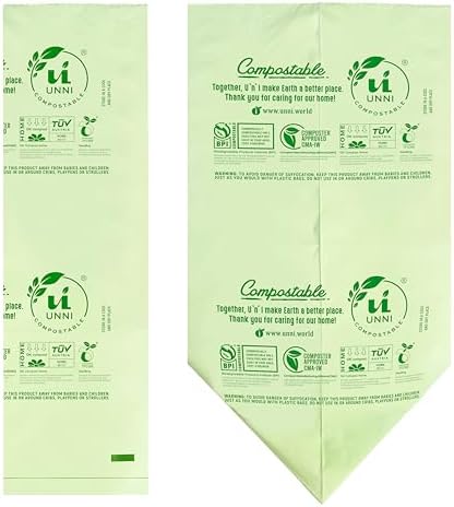 UNNI Compostable Trash Bags, 2.6 Gallon / 9.84 Liter, 200 Count, Extra Thick 0.71 Mil Small Kitchen Food Scrap Bin Liners, Certified by BPI, CMA & OK compost HOME, Meets the ASTM D6400 Standard