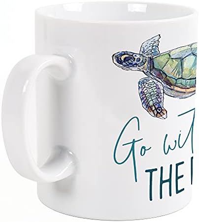 P. Graham Dunn 15 Ounce White Porcelain Coffee Mug – Go With The Flow with Sea Turtle Illustration