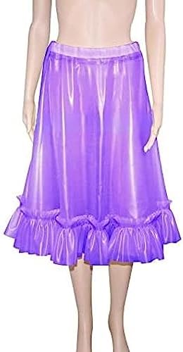 Transparent Purple Sexy Latex Skirts with Frills Short Rubber Bottoms,Transparent Purple,X-Large