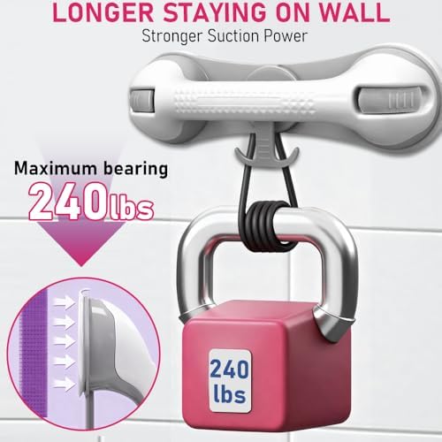 Grab Bars for Shower,Shower Handle with 3 Heavy Duty Suction Cups, Removable Bathtub Handrails for Elderly, No Drilling Waterproof Bathroom Safety Grip(Gray)