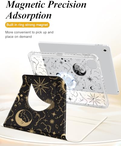 Shorogyt for iPad Air 11 Inch Case Air M4 2026, 8th Gen/M3 2025/M2/Air 5th Generation 2022/Air 4th Gen 2020/Pro 11 Inch Case Magnetic Stand for Women - Cute 360 Degree Rotating Covers Girls Sun Moon