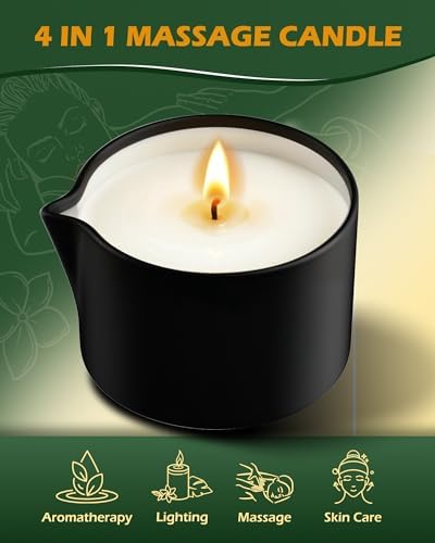 Soybean Wax Warming Massage Oil Candle for Stress Relief and Skin Moisturizing, Couples Massage, Romantic Gift SPA for Home Scented Candle Body Oil - Jasmine Scent 2.35 OZ