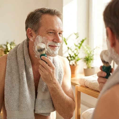 Green Shaving Brushes for Men With Soft Bristles and Resin Handle for Rich Lathering With Soap or Cream in Bowl or Mug for Home Bathroom Travel Kit