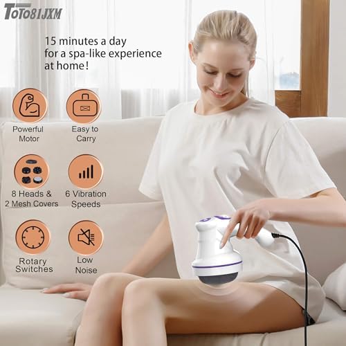 TOTO81JXM Electric Cellulite Massager – Body Sculpting Machine with 8 Massage Heads, Lymphatic Drainage & Skin Tightening for Belly Stomach Leg, Lipo Roller Massager After Surgery, Adjustable Speed.
