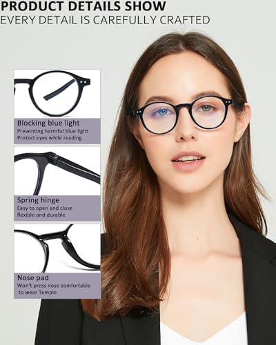 EYEURL 4-Pack Round Reading Glasses for Women Men Blue Light Glasses Retro Round Computer Readers With Spring Hinges Anti Glare Filter Lightweight Eyeglasses 1.25
