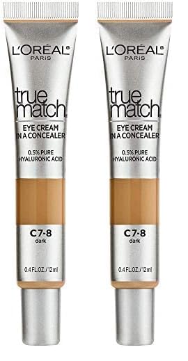 LâOréal Paris True Match Eye Cream in a Concealer, 0.5% hyaluronic acid, Dark C7-8, 0.4 fl. oz. (Pack of 2)