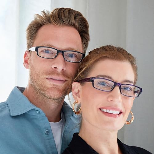 OPULIZE ACE Reading Glasses for Women Men, Lightweight Comfortable Narrow Rectangular Frame with Spring Hinges, Scratch Resistant, Black +3.00 (Pack of 6)