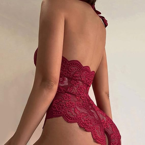 DITSONEO Women's Underwear, Pajamas, Backless Sexy Lace Hollow Crotch Jumpsuit, One-Piece Swimsuit, Doll Pajamas