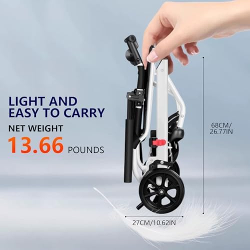 Ultra-Lightweight Foldable Transport Wheelchair for Adults & Seniors 13.66lbs Aluminum Frame Portable Travel Chair with Handbrake, 16" Seat & PU Wheels, Supports 200lbs (B)