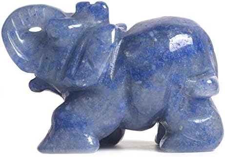 Angelstones Carved Natural Blue Aventurine Gemstone Elephant Healing Crystal Guardian Statue Figurine Crafts 2 inch