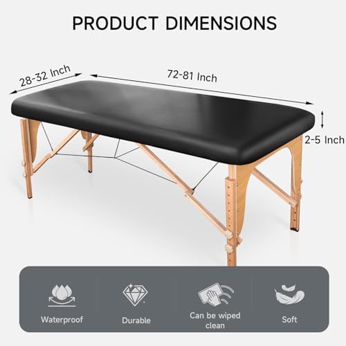 PU Leather Massage Table Cover Wipeable Vinyl Massage Spa Bed Cover Waterproof & Oilproof Lash Bed Covers Fitted 32" Wide (Black, 1 PCS)
