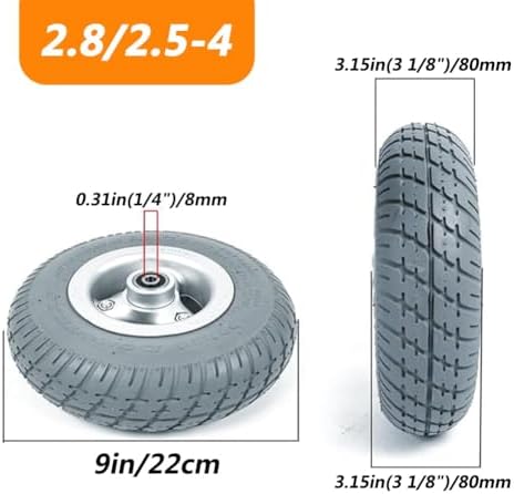 1 Pair 9 Inch Electric Wheelchair Front Wheel Accessories, 2.80/2.50-4 Solid Rubber Wheel, Aluminum Hub with Metal Bearing
