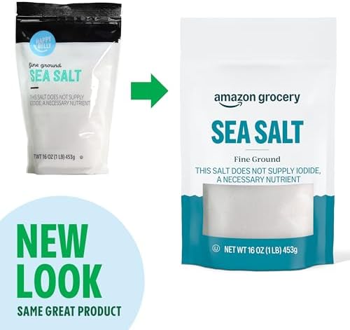Amazon Grocery, Sea Salt, Fine Ground, 16 Oz (Pack of 4)