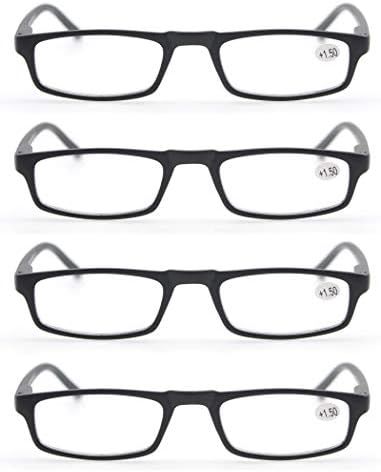 MODFANS Reading Glasses Black +1.5-4 Pairs Fashion Readers Narrow Frame Spring Hinge for Men Women