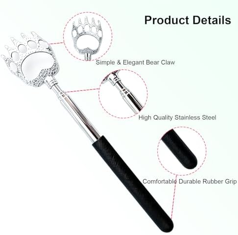 2 Pcs Back Scratcher Extendable,Metal Bear Claws Back Scratchers,Backscratche for Men, Women,Adults,Christmas Stocking Stuffers (Black)