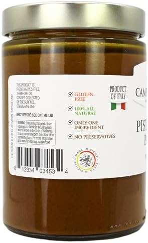 Pure Pistachio Paste, 100% Pistachio, 18.34 oz (520g), Unsweeted Pistachio Butter Spread, No Artificial Colors, Non Sugar Added, Product of Italy, Natural Green Color, Campo D'Oro