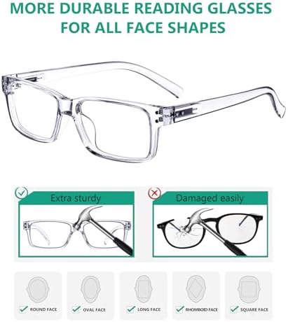 Eyekepper Vintage Reading Glasses for Men - 5 Pack Spring Hinges Classic Readers - Clear Frame +2.50