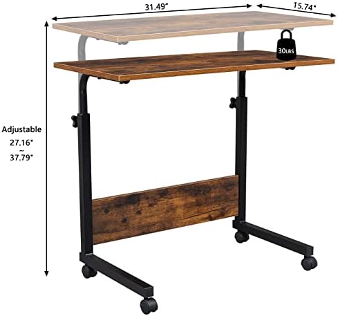 Adjustable Height Mobile Computer Desk, Rolling Laptop Stand Cart, Portable Standing Desk, Overbed Bedside Table