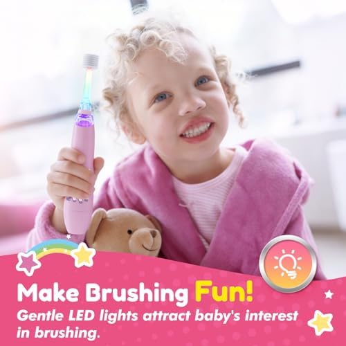Electric Toothbrush for Kids Toddler 1-5 Years, Unicorn Toothbrush with LED Light, 360° Sonic Baby Toothbrush, 2 Min Timer, Gentle Vibration, Pink Unicorn Design for Girls