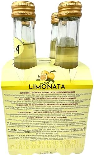 Lurisia Limonata Lemon Soda 4 x 9.3 Fl Oz (275ml) Italian Soda - Sparkling Lemonade Bottles - Citrus Lemon Soft Drink - Limonata from Italy - Carbonated Fruit Juice Beverage