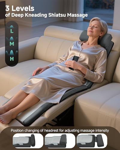 Snailax Shiatsu Back Massage Mat with Heat, Vibration Full Body Massage Mat for Sofa, Recliner, Bed, Deep Kneading Back Massage Pad with Foldable & Flexible Pillow