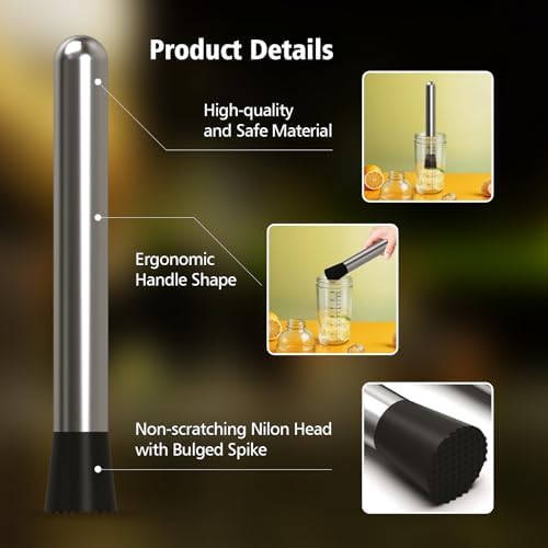 Ohtomber 8" Muddler for Cocktails, Stainless Steel Cocktail Drink Muddler Bartender Accessories, Lemon Smasher for Home Kitchen Bar Tools, Bartending Supply Ice Crusher for Mojitos Fruit Drinks