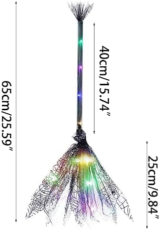 Lighted Witch Broom with LED Lights - Witches Broomstick Prop for Halloween Costume Party & Decoration