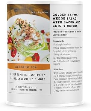 Golden Farms Crispy Fried Onions - Kosher, Vegan, NON-GMO, Gluten Free - 16 Oz (Two Pack, 8oz each) Great on Salads, Burgers and Green Bean Casseroles