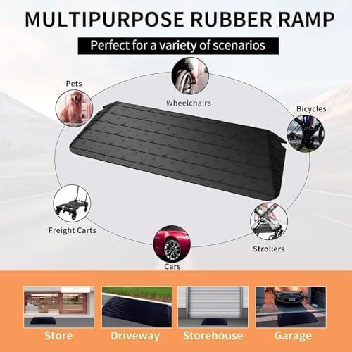 BESEA 2.5" Rise Threshold Ramp Wheelchair Ramp Rubber Curb Ramp for Home Doorways 3.63 Feet Long 2200lbs Load Capacity Power Scooter Ramp