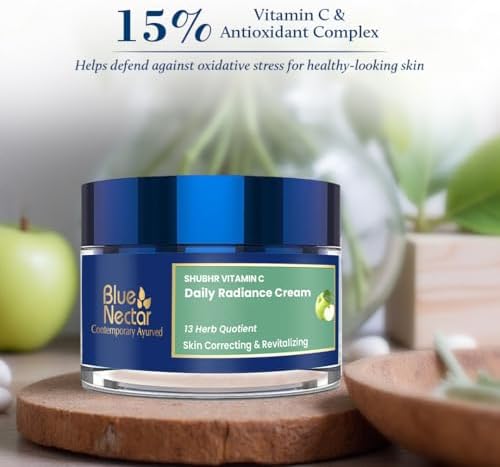 Blue Nectar Plant Based Vitamin C Face Cream for with Natural Green Apple & Almond Oil | Deep Hydration & Nourishing Face Moisturizer for Women (13 Herbs, 1.7 Oz)