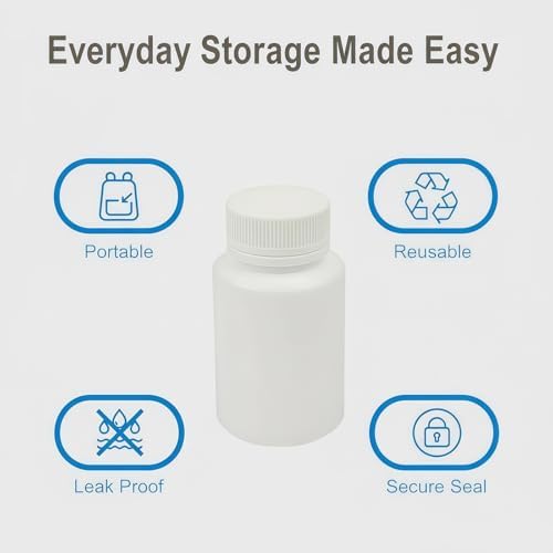 50PCS White Empty Solid Plastic Bottle Case Holder Container Vials Box with Screw Cap for Powder Sample Storage (60ml) …