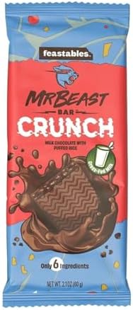 Feastables Milk Chocolate Crunch Bars - Made with Grass-Fed Milk Chocolate and Organic Cocoa. Only 6 Ingredients, 10 Count