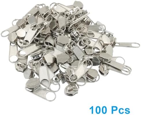 Piutouyar 100 Pack #5 Zipper Sliders Replacement, Silver Zipper Pulls Bulk for Nylon Coil Zippers Repair Kits for Luggages Jacket Purses Bags