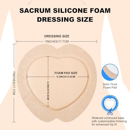 Sacral Foam Dressing, Sacrum Silicone Foam Dressing with Border, 7x7 Large Bandage for Bed Sores On Buttocks, Super Absorbent Pressure Sore Prevention Pads, Waterproof & Breathable Wound Dressing (20)